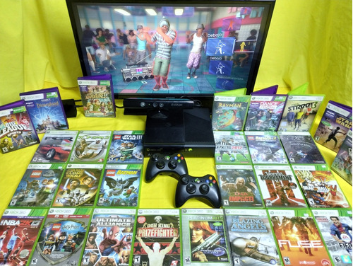 Consola Xbox 360 Con 2 Controles Kinect Y 3 Juegos A Escoger