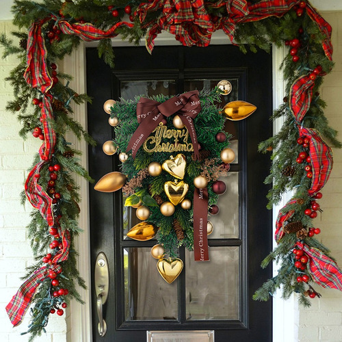 Decoración Navideña Guirnalda Bolas Doradas Corazón Amor