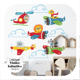 Vinilo Infantil Aviador Aviones Animales Nubes Pc20a 100cm