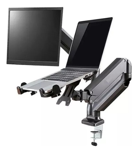 Soporte Escritorio Doble Brazo Monitor Led + Porta Notebook 