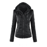 Chaqueta De Cuero Con Capucha For Mujer Talla Grande