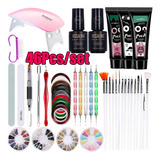 Kit De Uñas Polygel, 46 Unidades, Lámpara Uv Led, Juego De P