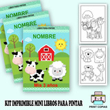 Kit Imprimible Mini Librito  Pintar Y Personalizar La Granja
