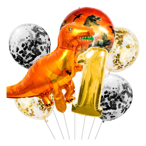 Set Globos Metalizados Dinosaurio Rex Animal Cumpleaños