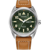 Reloj Citizen 61518 Bm8560-02x Hombre Garrison Titanium Fondo Verde 61518