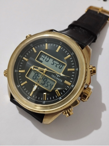 Relógio Technos Masculino Dourado Digital E Ponteiros.