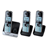 Telefone Sem Fio Panasonic Com Base + 2 Ramais Preto Prata