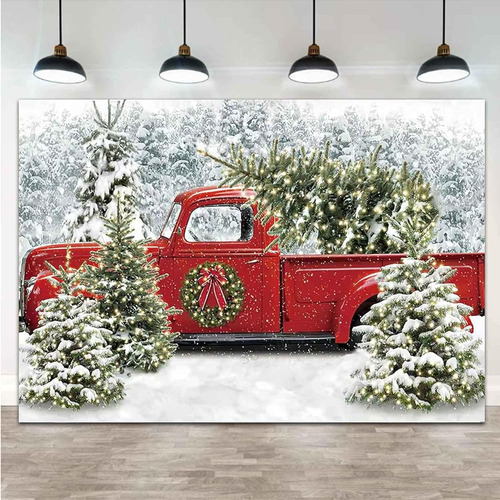 ~? Christmas Red Truck Photography Backdrops Forest Snowflak