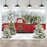 ~? Christmas Red Truck Photography Backdrops Forest Snowflak