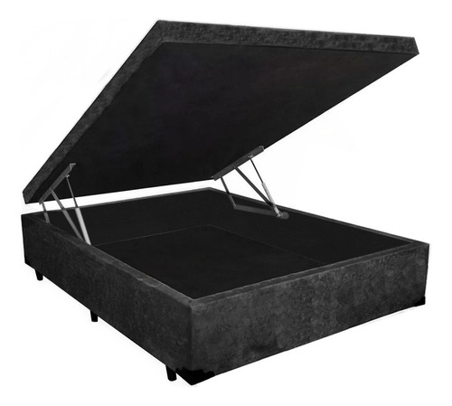 Cama Box Baú Casal Suede Preto 138x188x35