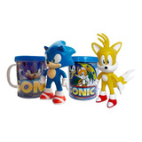 Boneco Sonic E Tails Com Caneca Personalizada De 350ml