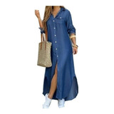 Vestido Largo De Camisa De Jeans Informal Diario For Mujer