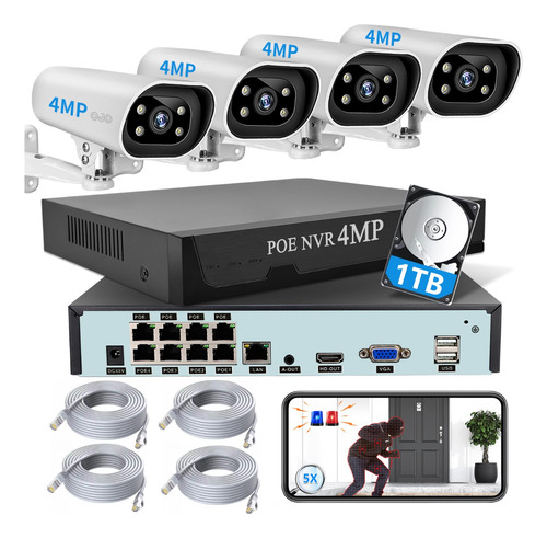 Ojo® Poe 2.5k 4mp Kits De Seguridad Circuito Cerrado 1tb