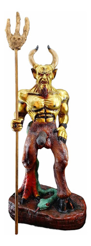 Figura Diablo Dorado Lucifer Satanas Para Altar 58 Cm Resina