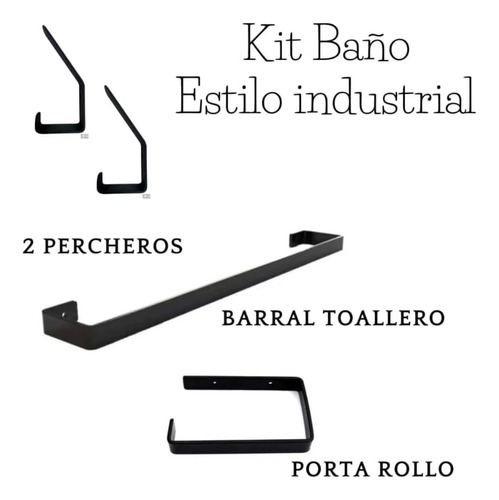 Kit Accesorios Baño Industrial Epoxi Negro Satinado