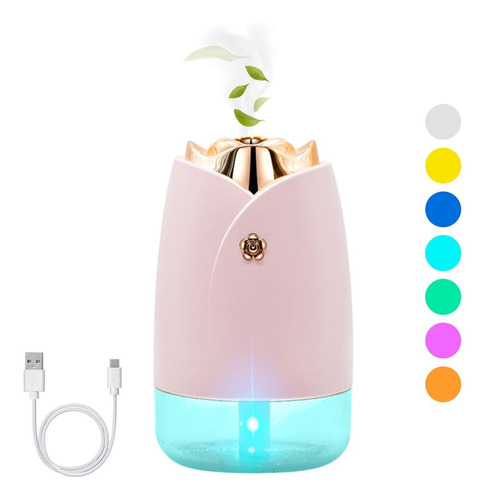 Humidificador Difusor Flor Con Luz Led Aromaterapia 230ml Color Rosa