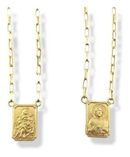 Escapulário Ouro 18k Sagrado Coração Jesus Grossa 70cm