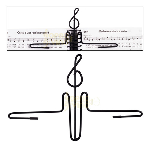 Prendedor De Hinário Partitura Formato Clave De Sol Preto