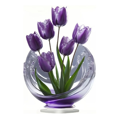 Adorno Floral Acrílico De Escritorio Con Tulipanes Morados | Envío gratis