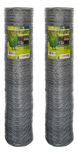 Kit 02 Rolos Tela Galvanizada Galinheiro 1,50x50 Mts Fio 23