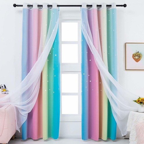   Curtains For Kids 2 In 1 Double Layer Blackout Curtai...