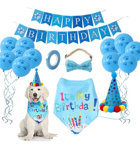 Gorro, Paliacate Y Letrero Feliz Cumpleaños Perros Mascotasa