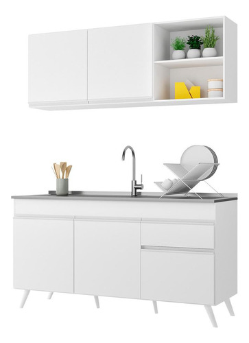 Armário De Cozinha Compacta 150cm Veneza Multimóveis V2079 Cor Branco