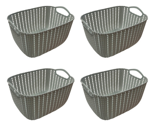 Canasto Organizador X4 Plastico Rattan Chico Gris Deco