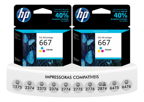 Kit 2 Cartuchos Colorido Hp 667 3ym78al 1275 2374 2375 2376 