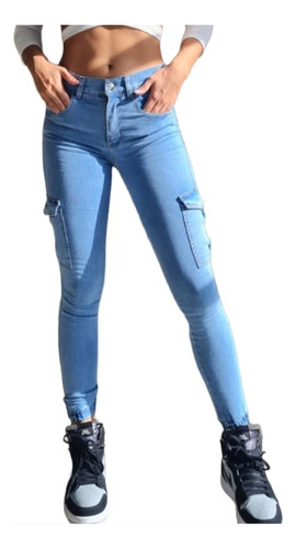 Jean Denim Pantalón Cargo Con Bolsillos - Mujer