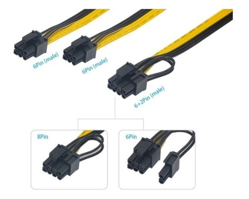 Cabo 6 Pin Macho - 1x6pin Macho E 1x8 Macho (4un)