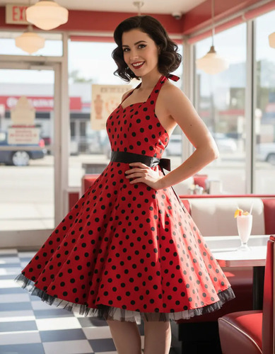 A Vestido Vintage De Lunares Años 50 Estilo Rockabilly