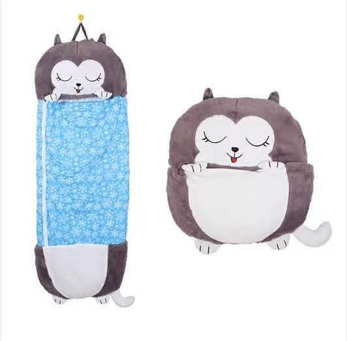 Bolsa Dormir Sleeping Para Niños Lobo Cafe Peluche Almohada