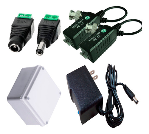 Kit Fuente 12v 1 Amp + Caja De Paso + Video Balun + Borneras