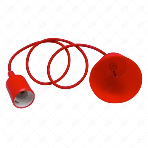 10 Lampara Colgante Socket E27 Cable Textil Silicon Rojo