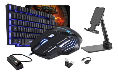 Kit Teclado E Mouse Gamer Mobilador Hub Usb 3.0 + Mouse Pad