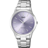 Reloj Q&q Mujer Pulsera Plateado Acero Color Del Fondo Morado C10a-019