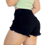 Shorts Preto Feminino Com Barra Desfiada