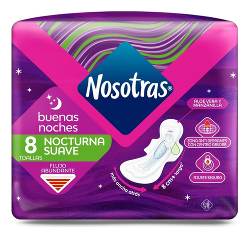 Toallitas Femeninas Nosotras Buenas Noches Tipo Algodón Con Alas 8 U