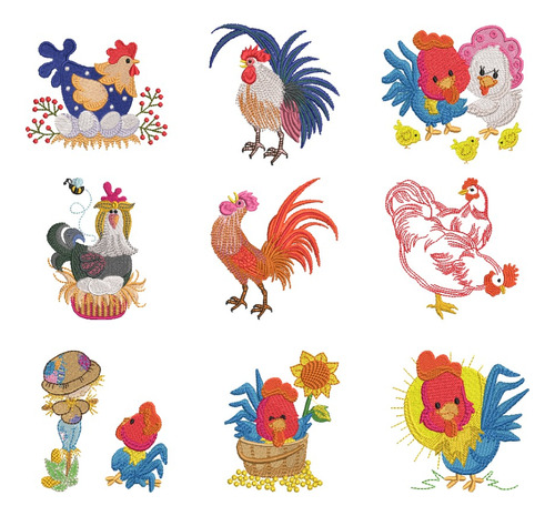 27 Diseños De Matrices P/ Maquina Bordar Gallos Y Gallinas