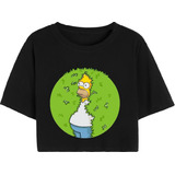 Cropped T Shirt Camiseta Casual Homer Simpson Arbusto Bart