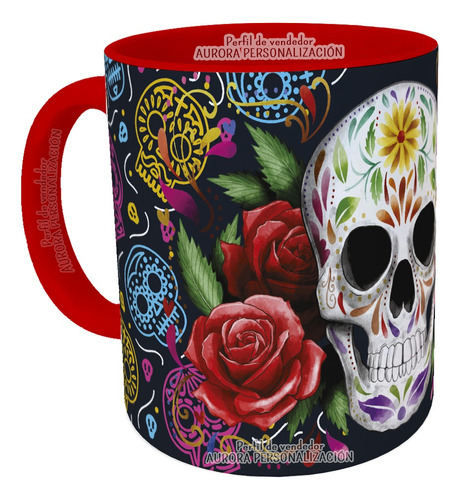 Mug  Taza Oreja Roja Calavera Catrinas Halloween