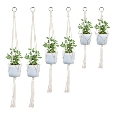 Juego 12pz Maceteros Colgantes De Macramé Con Ganchos Yute Blanco