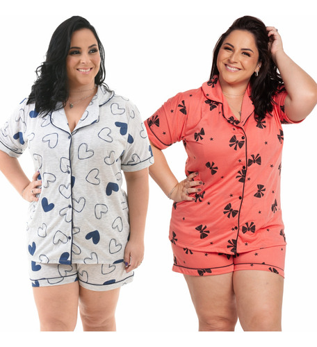 Kit 2 Pijama Feminino Baby Doll Americano Plus Size Oferta