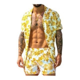 Hawaiian Print Short Sleeve Shirt Set And Shorts