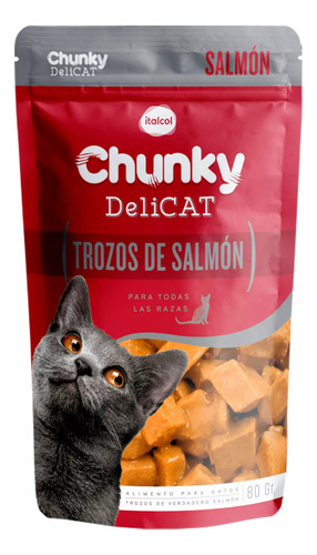 Alimento Húmedo Gato Delicat Pouche Trozos Salmón 80g X5und