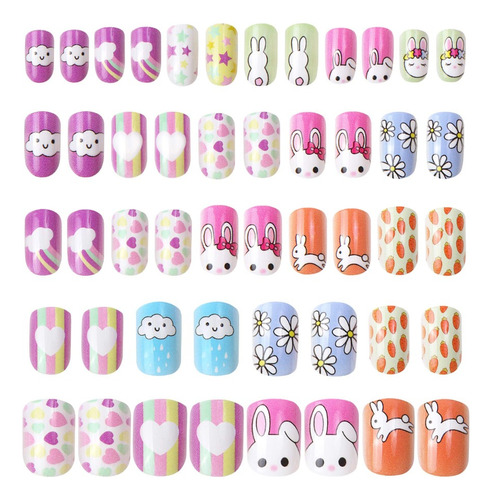 Uñas Postizas Para Niñas Con Adhesivo Diseños Surtidos