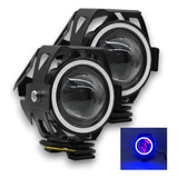 Kit X2 Faros U7 Proyector Lupa Moto Ojo De Angel Azul A-vip