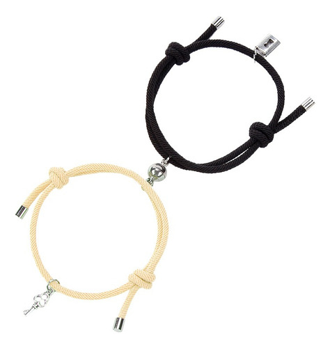 Kit 2 Brazaletes Magnéticos Pulsera Llave Y Candado Parejas Color Ivory-negro Diámetro 8 Cm