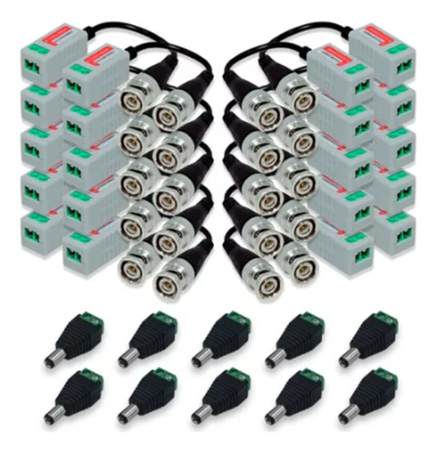 10 Pares Video Balun Parafuso Cftv + 10 Conectores P4 Macho